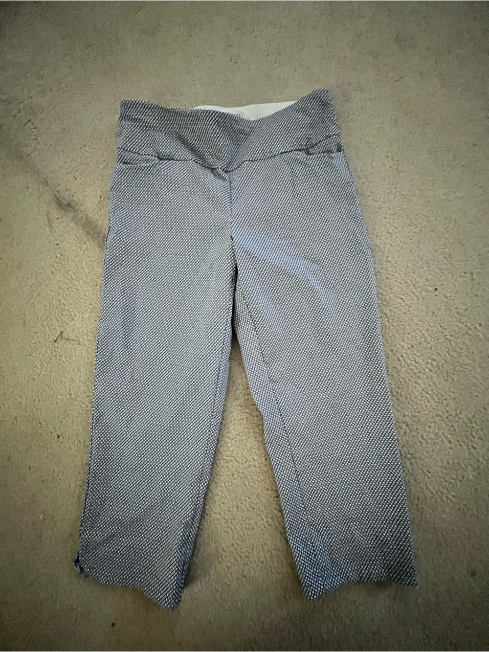 Cropped Pull-On Ankle Pants in Navy and White Micro-Pattern